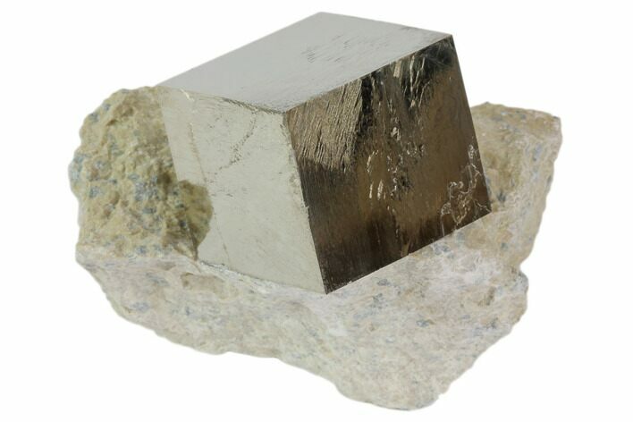 Natural Pyrite Cube In Rock From Spain #82086